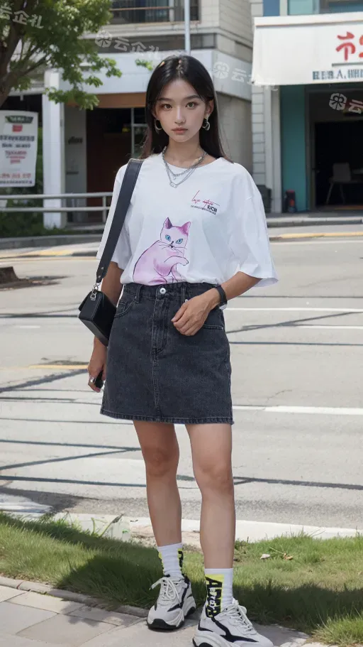 自研款-趣味女装T恤绘画猫和娃娃机