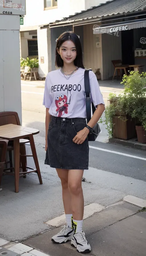 自研款-趣味女装T恤绘画猫和娃娃机