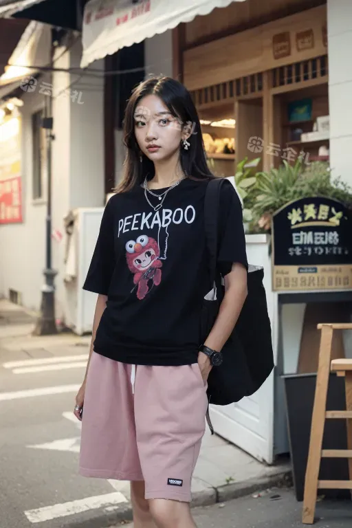 自研款-趣味女装T恤绘画猫和娃娃机